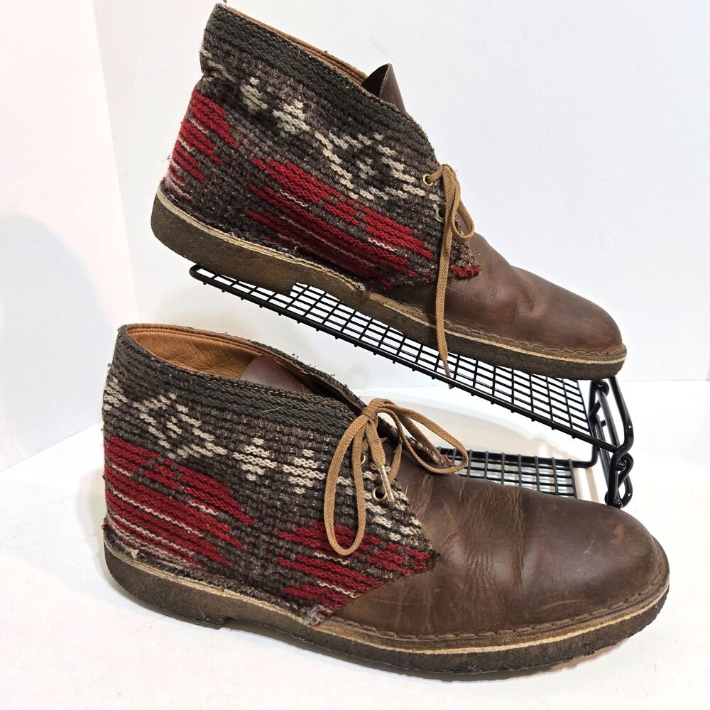 Clarks‎ x Woolrich Desert Chukka Boots Mens Sz 9.5 Oiled Leather wool Crepe sole